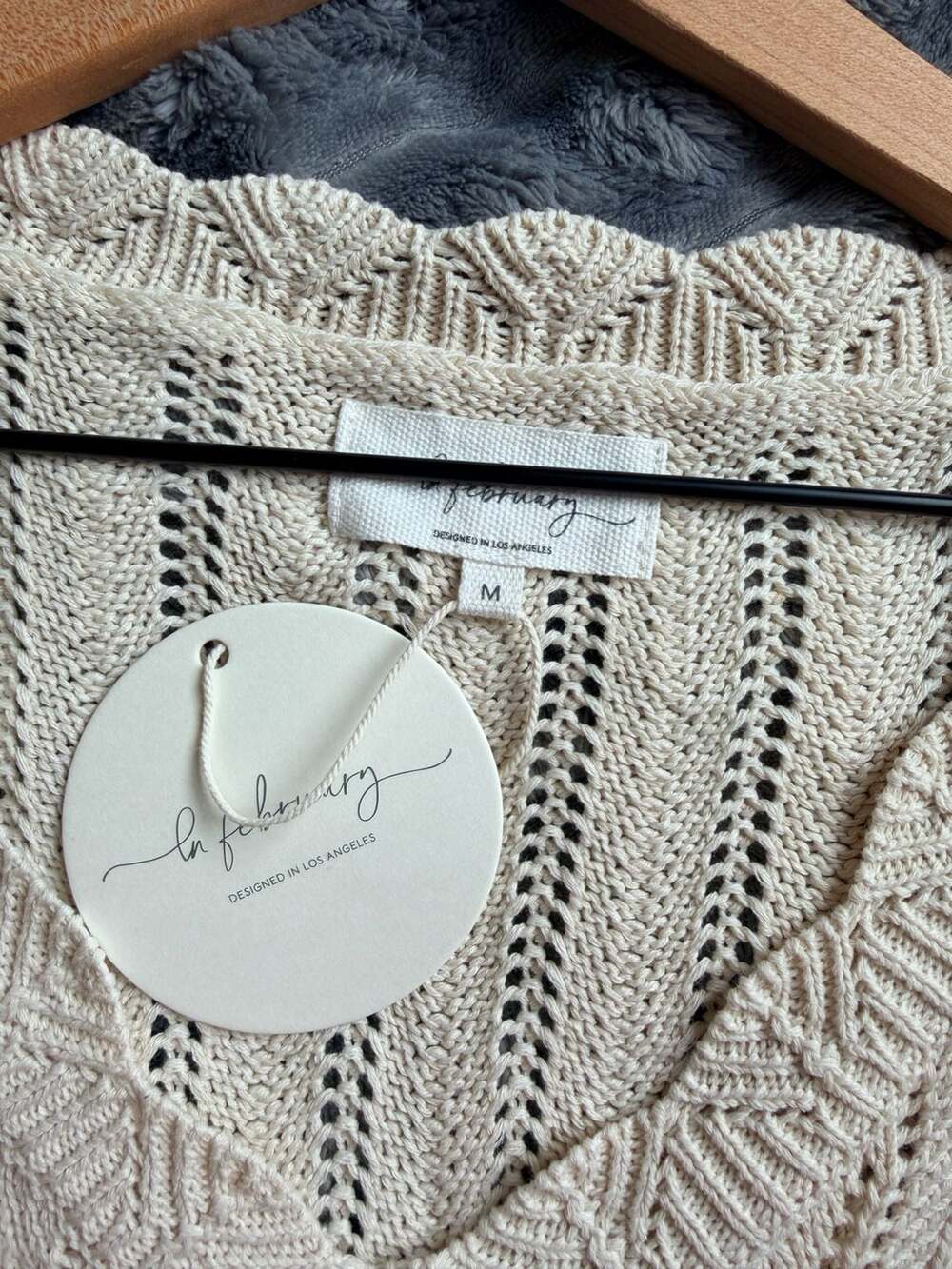 In February Boho Coastal Grandma Scandi Girl Open Knit Oversized Sweater Size M - Picture 4 of 5